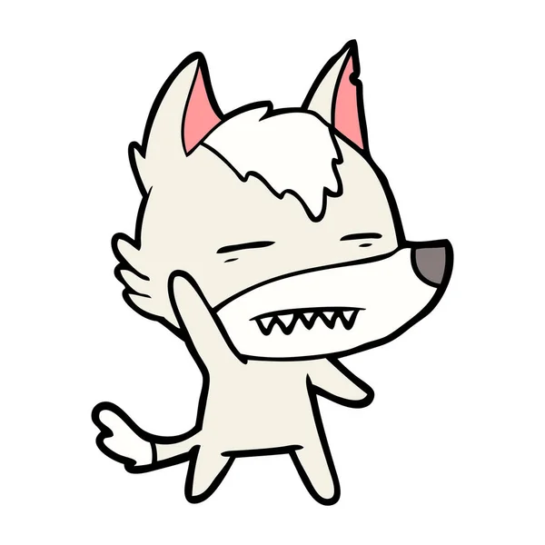 Cartoon Wolf Zwaaien Weergegeven Tanden — Stockvector