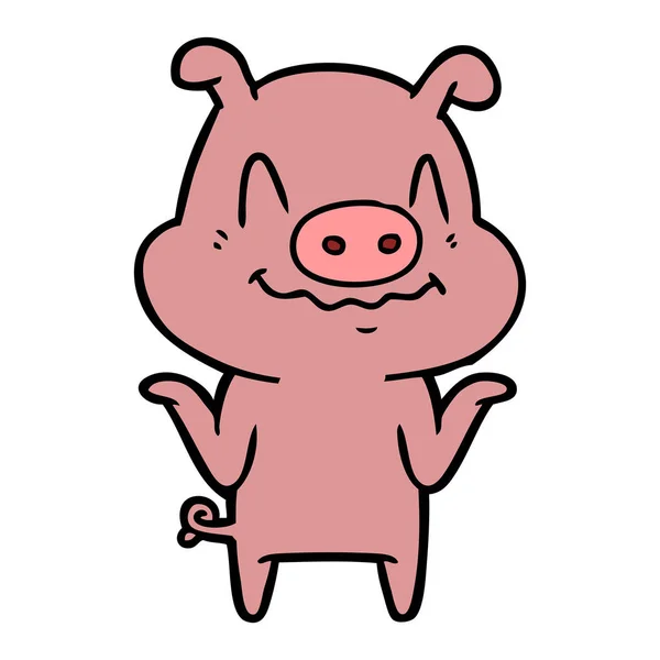 Vector Illustration Nervous Cartoon Pig — Stock Vector