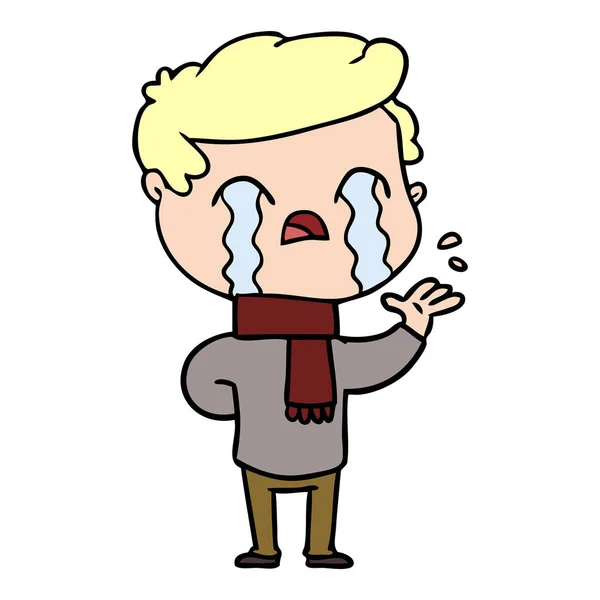 Karikatura Člověka Pláč Nosit Zimní Šála — Stockový vektor
