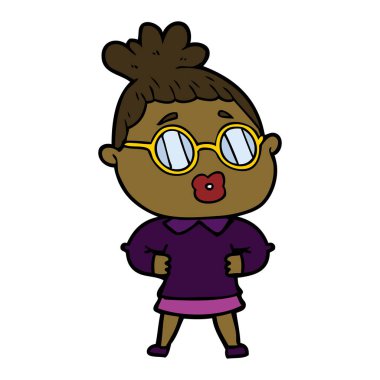 Çizgi filmdeki gözlüklü kadın.