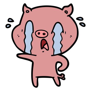 domuz karikatür ağlama vektör çizim