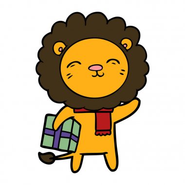 Noel hediyesi ile çizgi film aslan