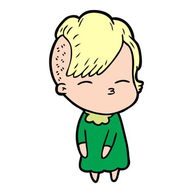 çizgi film kız gözlerini kısarak vektör çizim