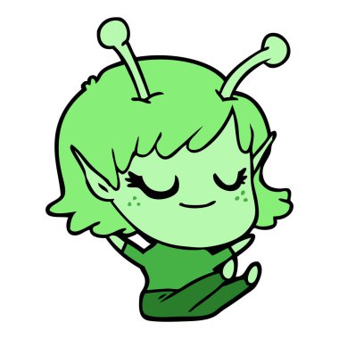 uzaylı kız çizgi film oturma gülümseyen