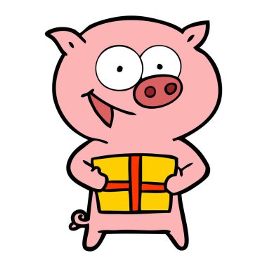 Noel hediye ile neşeli domuz