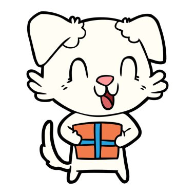 karikatür köpek Noel hediyesi ile gülüyor