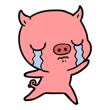 vektör çizim karikatür domuz ağlama
