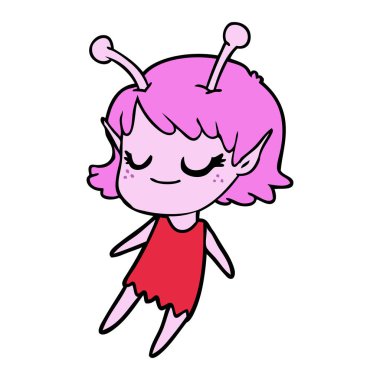 uzaylı kız çizgi film yüzen gülümseyen