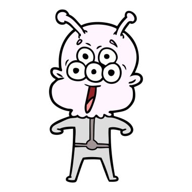 mutlu çizgi film uzaylı vektör çizim