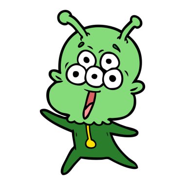 mutlu çizgi film uzaylı vektör çizim