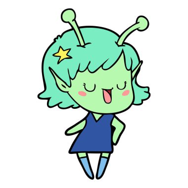 mutlu uzaylı kız çizgi film gülüyor