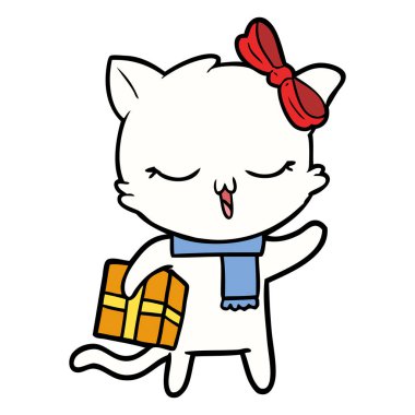 Noel hediyesi ile çizgi film kız kedi