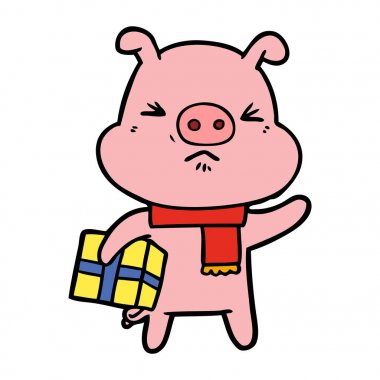 Noel hediyesi ile karikatür kızgın domuz