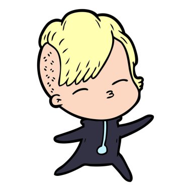 çizgi film kız gözlerini kısarak vektör çizim