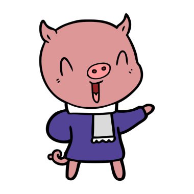 mutlu karikatür domuz vektör çizim
