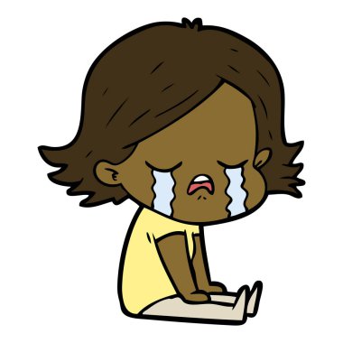 vektör çizim karikatür kız ağlıyor