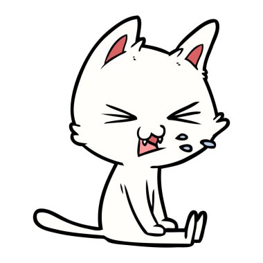 kedi tıslama oturan çizgi film