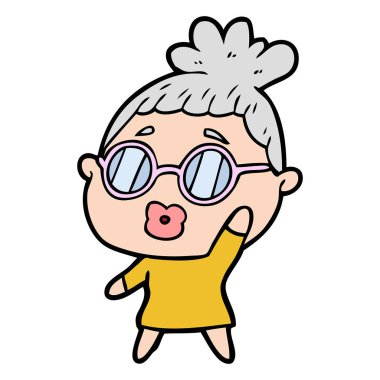 Çizgi filmdeki gözlüklü kadın.