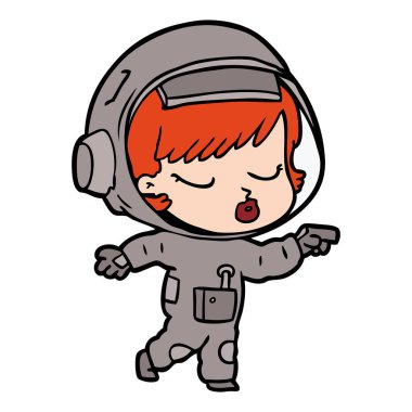 çizgi film güzel astronot kız işaret