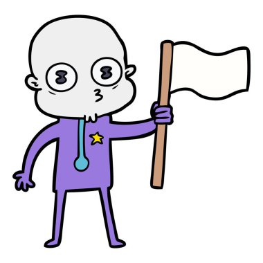 çizgi film garip kel spaceman bayrak ile