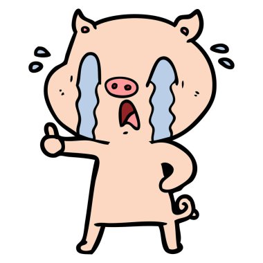 domuz karikatür ağlama vektör çizim
