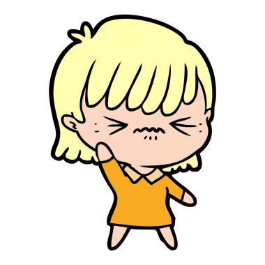 rahatsız çizgi film kız vektör çizim