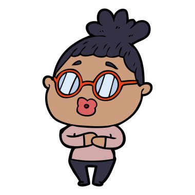 Çizgi filmdeki gözlüklü kadın.