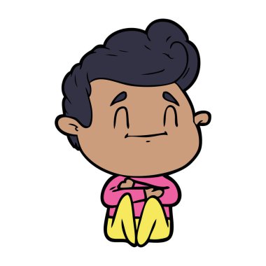 mutlu çizgi film adam oturuyor