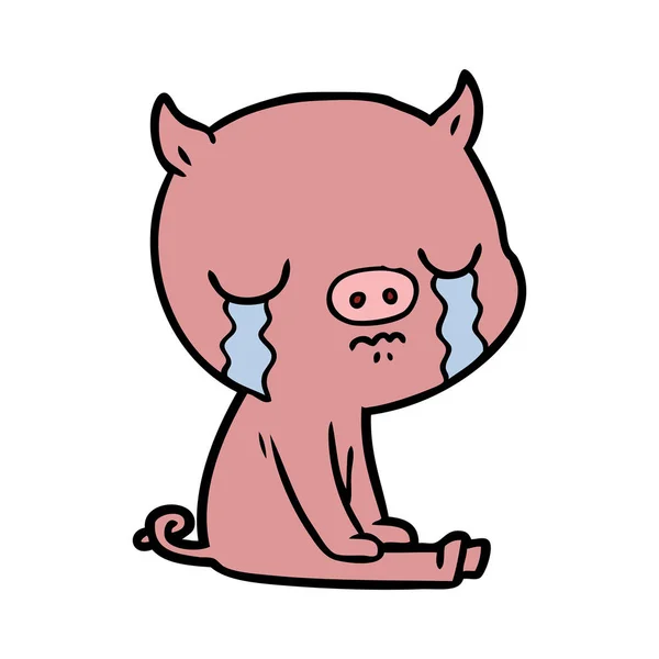 Ilustração Vetorial Choro Porco Dos Desenhos Animados —  Vetores de Stock