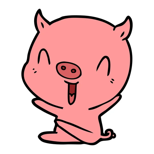 Heureux Dessin Animé Assis Cochon — Image vectorielle