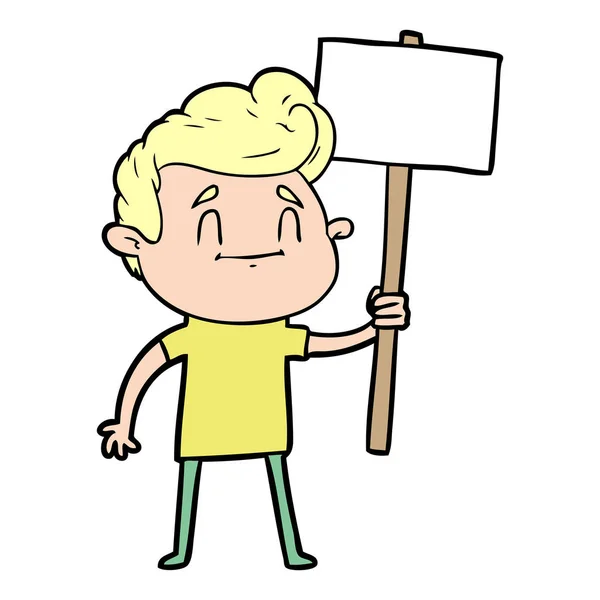Glücklicher Cartoon Mann Mit Schild — Stockvektor