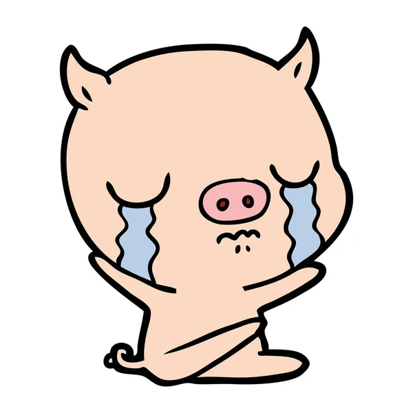 Dibujos Animados Sentado Cerdo Llorando — Vector de stock