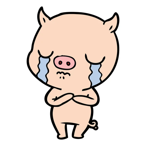 Vector Illustration Cartoon Pig Crying — Stock Vector