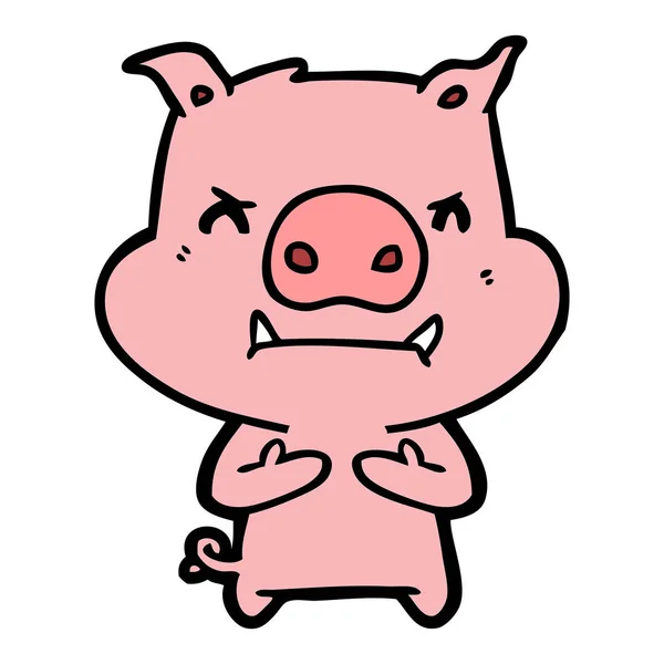 Ilustração Vetorial Porco Dos Desenhos Animados Com Raiva —  Vetores de Stock