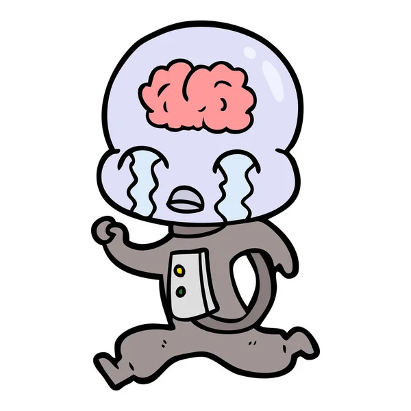 Kartun Alien Otak Besar Menangis Berjalan - Stok Vektor