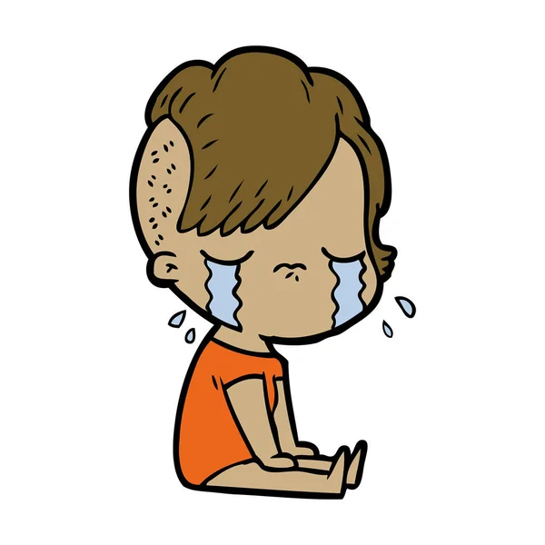 Vector Illustration Cartoon Crying Girl — Stock Vector