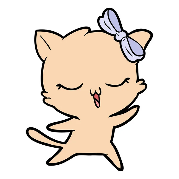 Cartoon Tanzende Katze Mit Schleife Auf Dem Kopf — Stockvektor