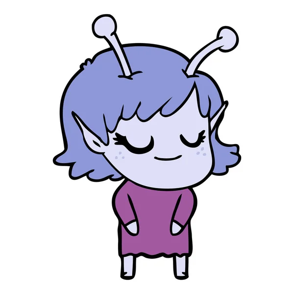 Sonriente Chica Alienígena Dibujos Animados — Vector de stock