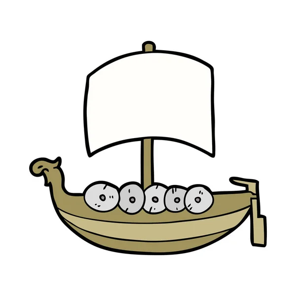 Ilustração Vetorial Barco Viking Desenhos Animados — Vetor de Stock