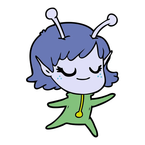 Sonriente Chica Alienígena Dibujos Animados — Vector de stock