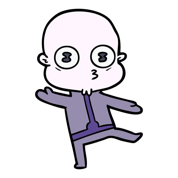 Cartoon Weird Bald Spaceman Dancing — Stock Vector