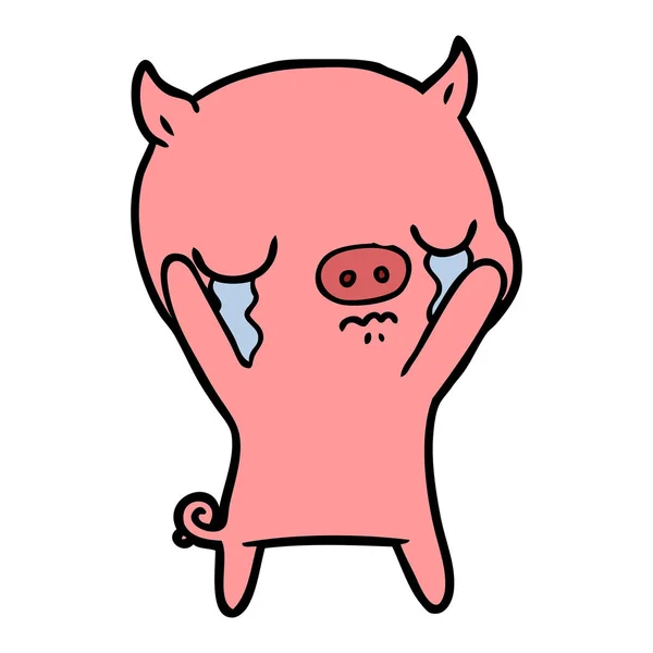 Illustration Vectorielle Cochon Dessin Animé Pleurer — Image vectorielle