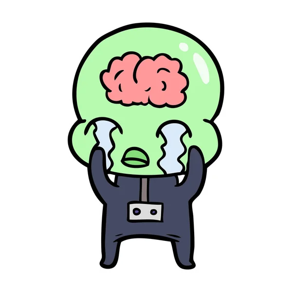 Dessin Animé Grand Cerveau Alien Pleurer — Image vectorielle