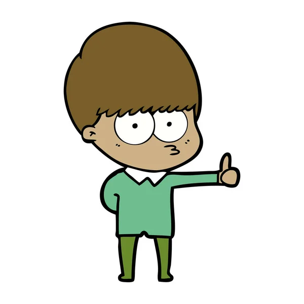 好奇的卡通男孩给竖起大拇指标志 — 图库矢量图片