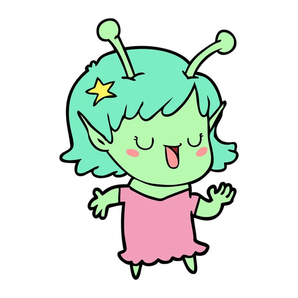 Dibujos Animados Chica Alienígena Feliz — Vector de stock