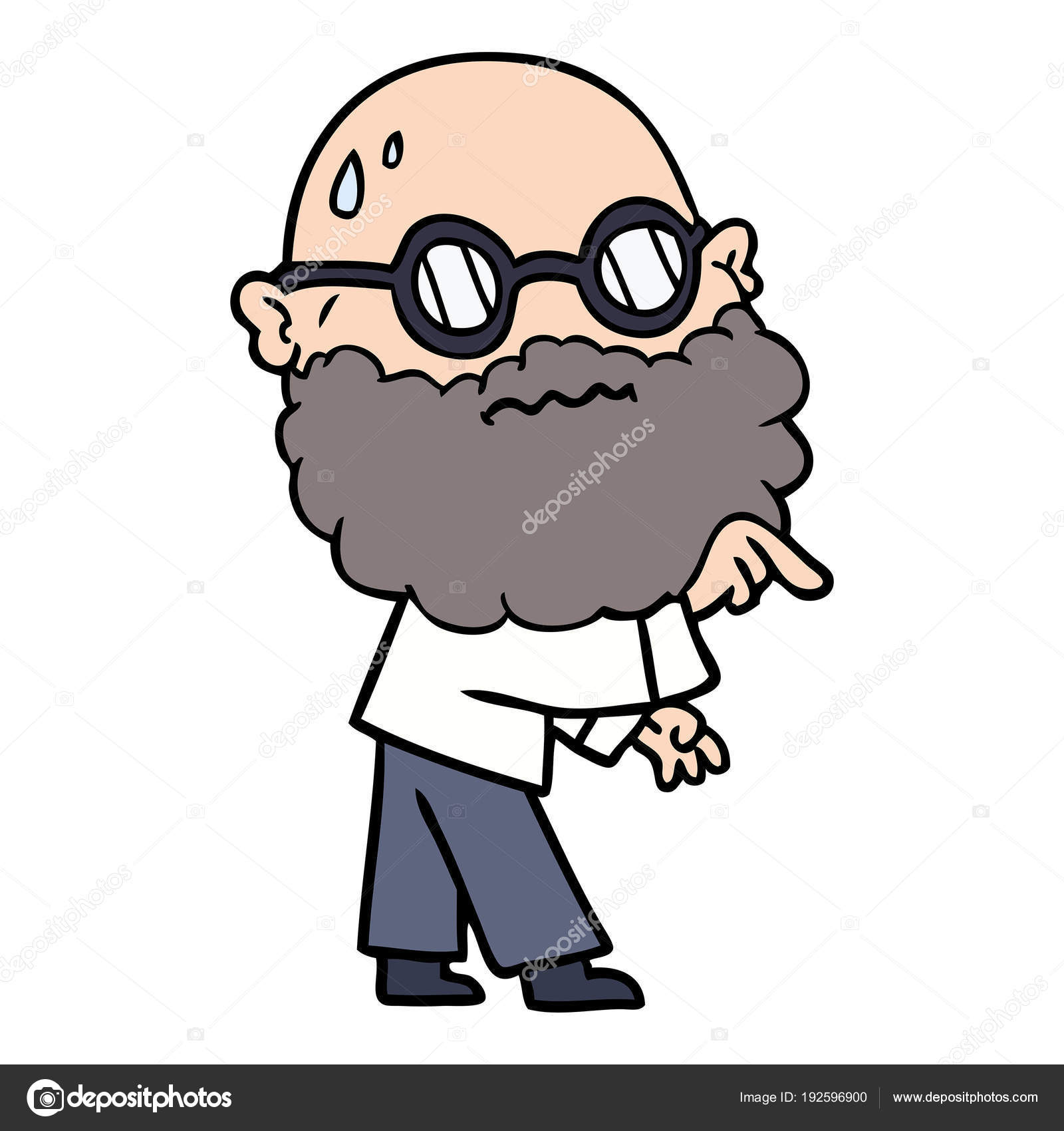 Tegnefilmbekymret Mann Med Skjegg Briller Pekende Finger stockvektor ©  lineartestpilot #192596900, image size:1600x1700