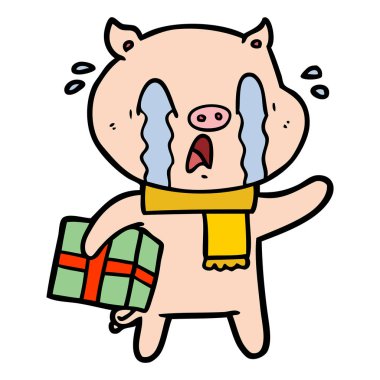 domuz karikatür ağlama vektör çizim