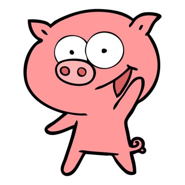 neşeli domuz karikatür vektör çizim