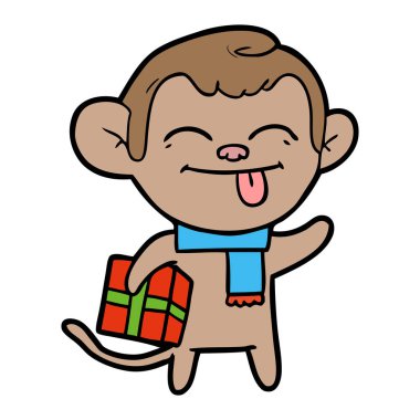 komik karikatür maymun Noel hediyesi ile