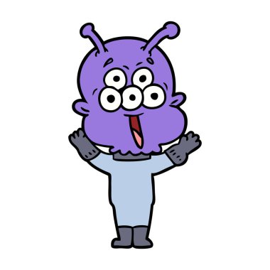 mutlu çizgi film uzaylı vektör çizim